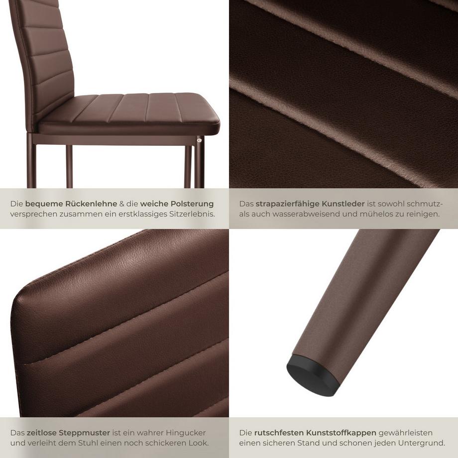 Tectake Set Esszimmerstuhl Thomas gepolstert mit Kunstlederbezug hohe Rückenlehne  