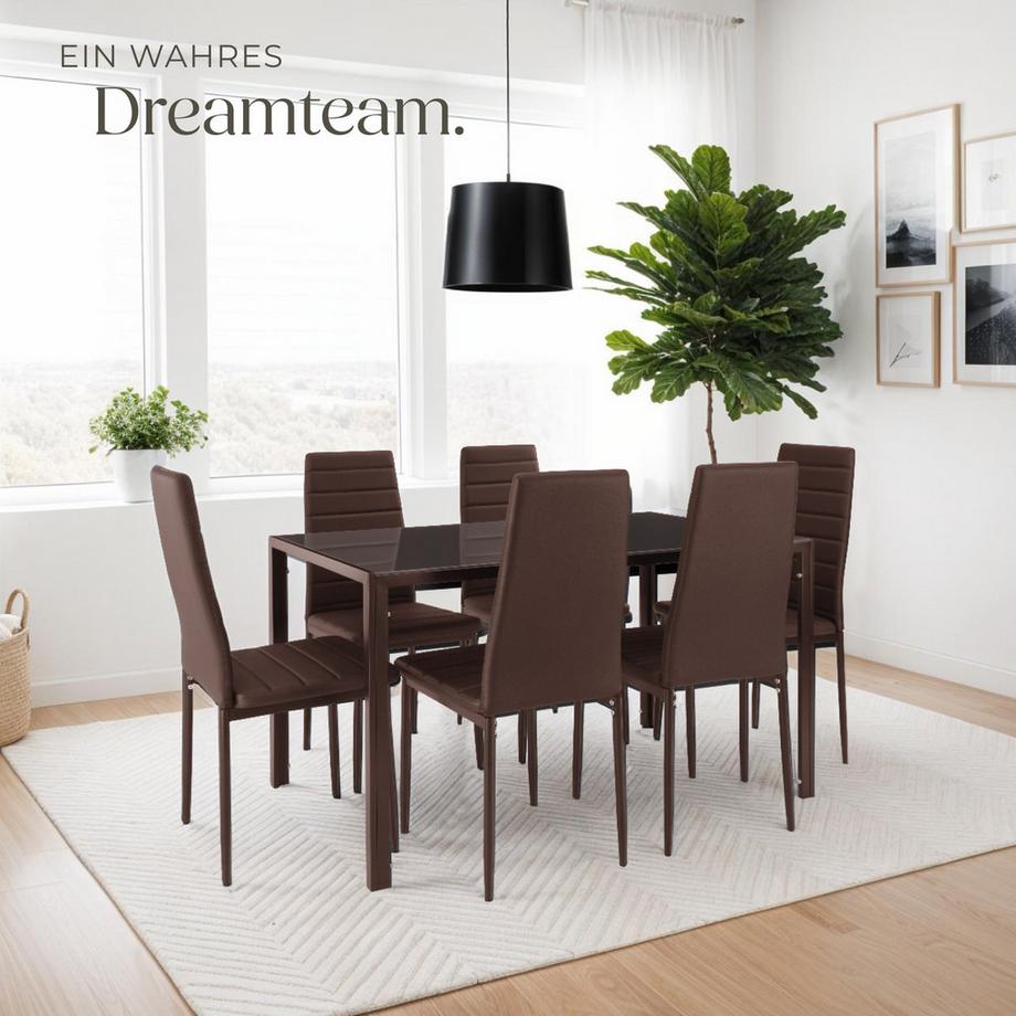 Tectake Set Esszimmerstuhl Thomas gepolstert mit Kunstlederbezug hohe Rückenlehne  