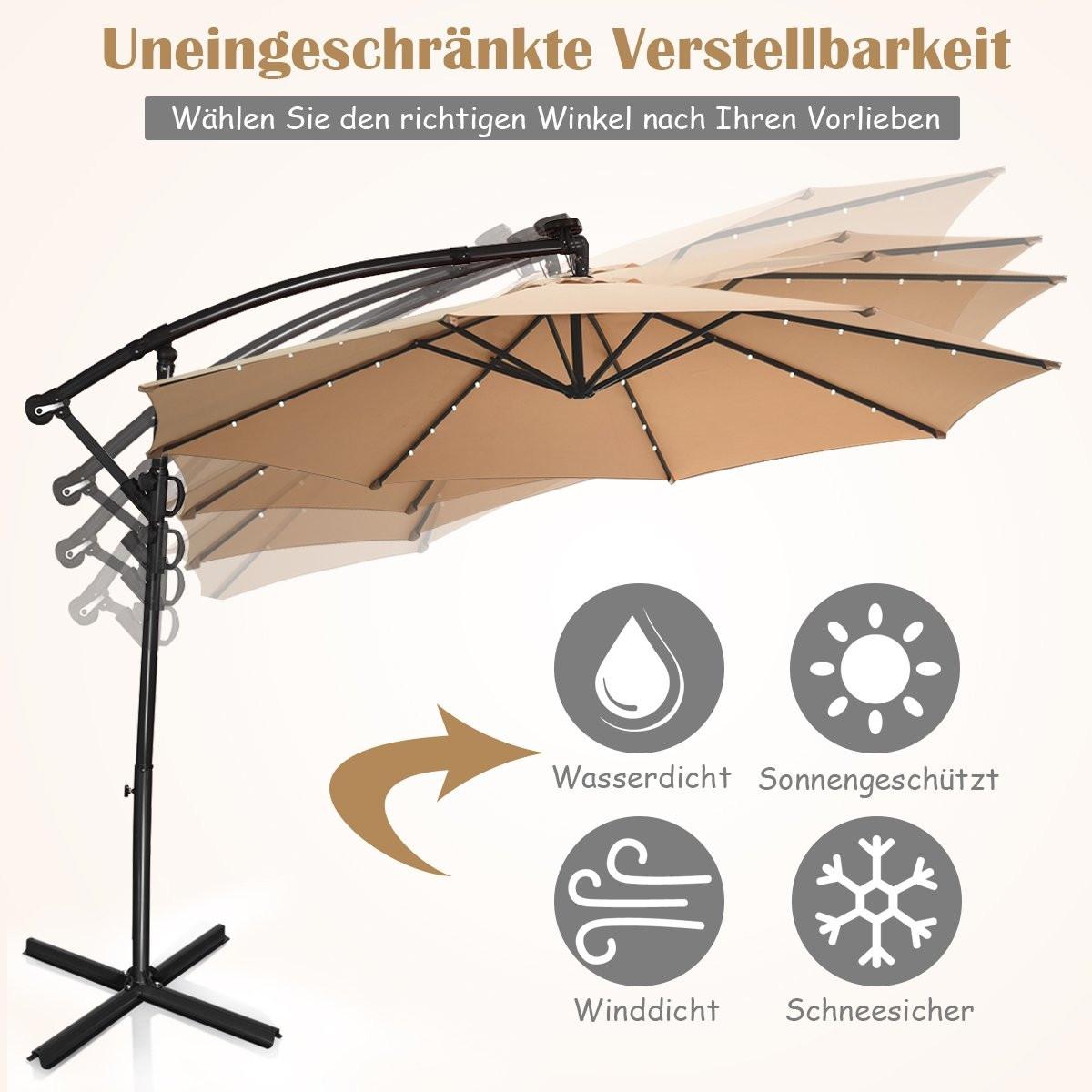 Northix Sonnenschirm mit LED-Solar-Beleuchtung Drehbar Ampelschirm für Garten Ø 300 cm Beige  