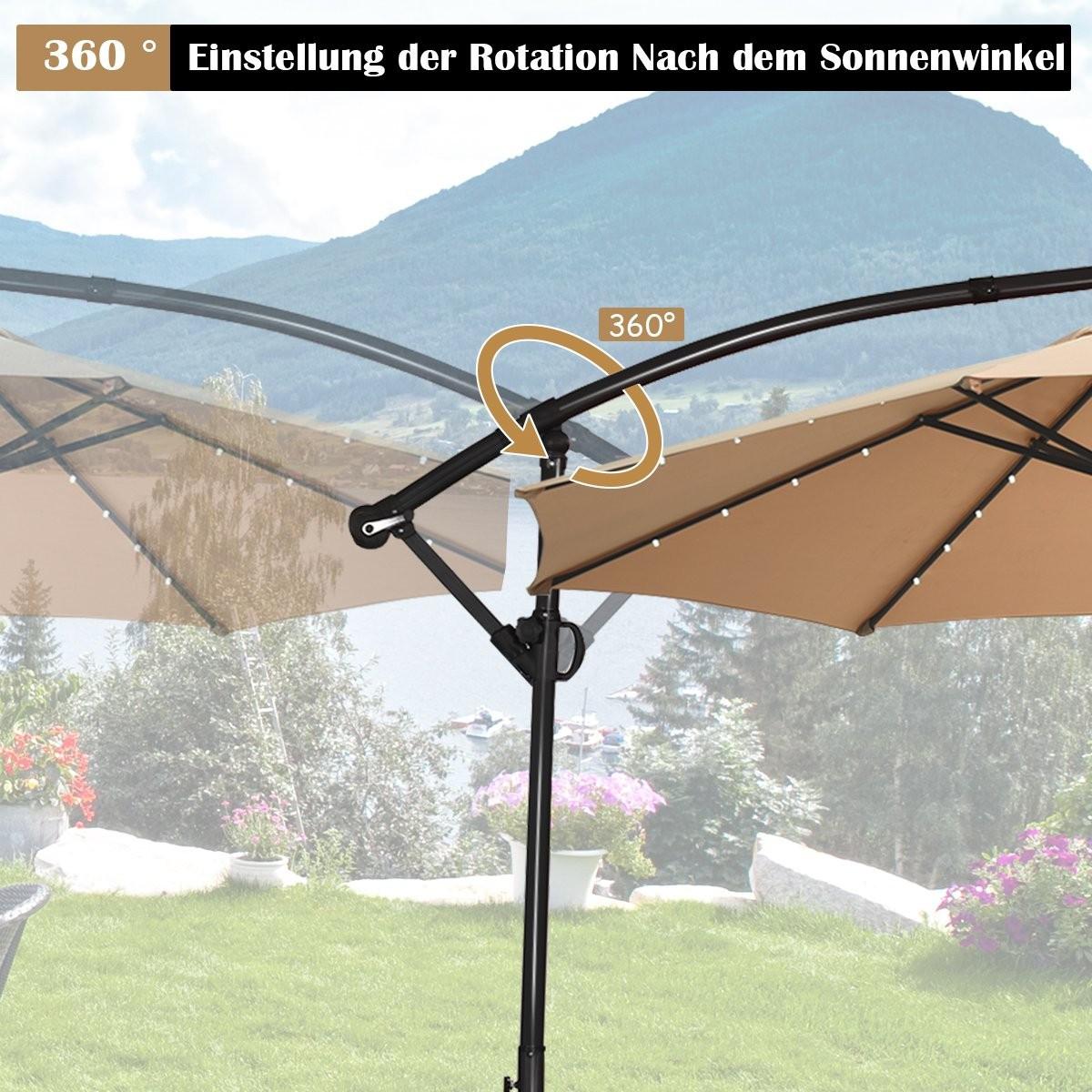 Northix Sonnenschirm mit LED-Solar-Beleuchtung Drehbar Ampelschirm für Garten Ø 300 cm Beige  