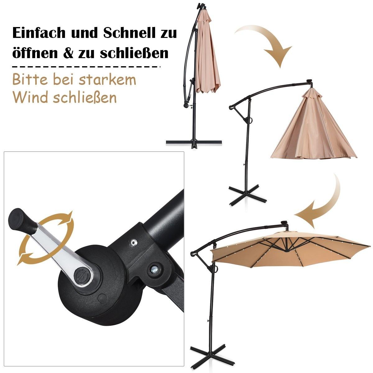 Northix Sonnenschirm mit LED-Solar-Beleuchtung Drehbar Ampelschirm für Garten Ø 300 cm Beige  