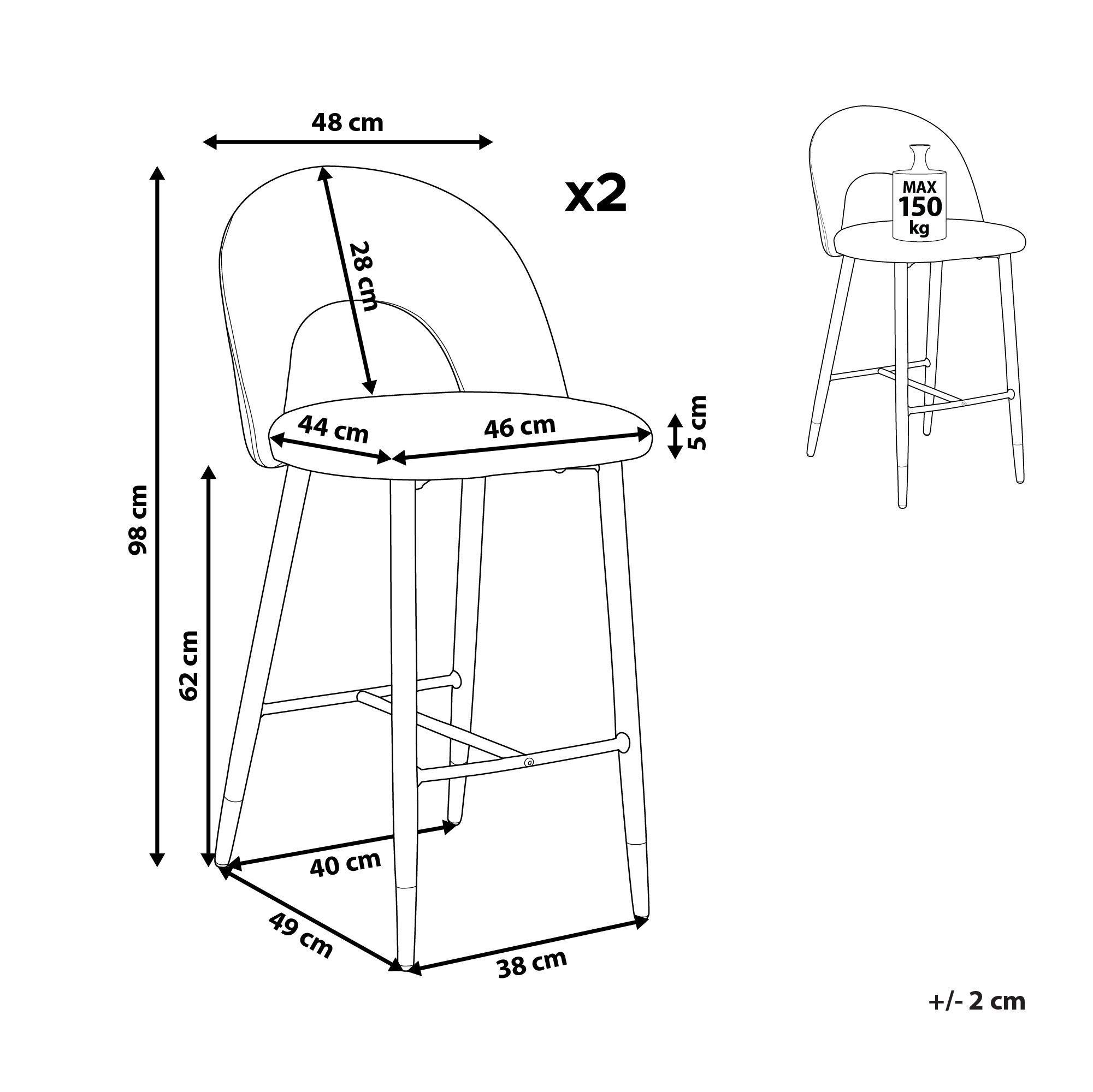 Beliani Lot de 2 chaises de bar en Velours Glamour FALTON  