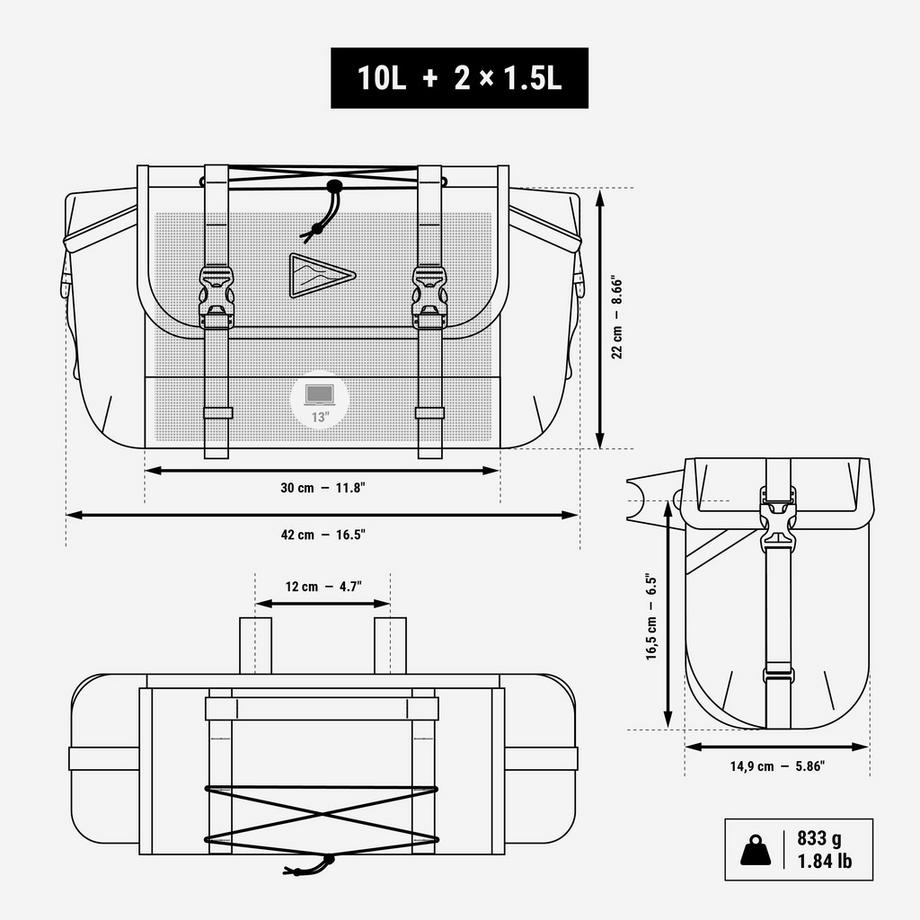 ROCKRIDER  Velo-Lenkertasche Bikepacking 10 Liter, ADVT 500 