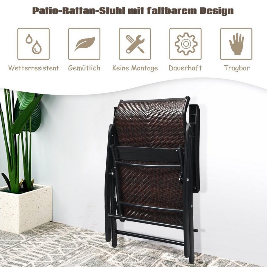 Northio Gartenstuhl Polyrattan Klappstuhl mit 5-Fach Verstellbarer Rückenlehne 69 x 58 x 85 - 112 cm  