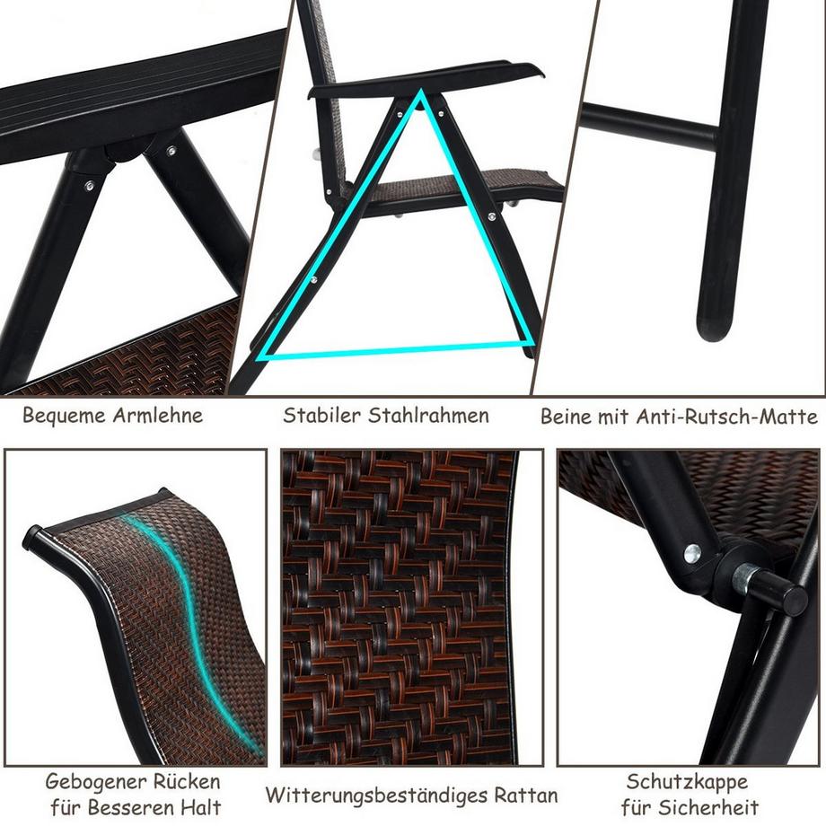 Northio Gartenstuhl Polyrattan Klappstuhl mit 5-Fach Verstellbarer Rückenlehne 69 x 58 x 85 - 112 cm  