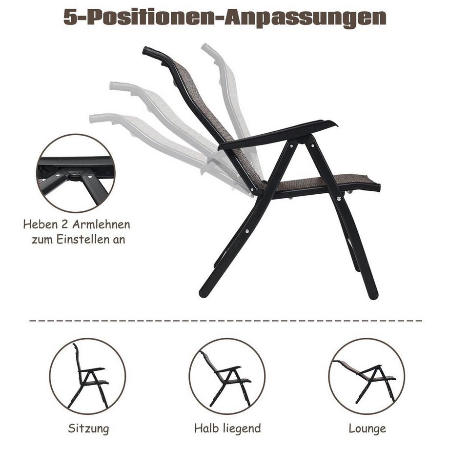 Northio Gartenstuhl Polyrattan Klappstuhl mit 5-Fach Verstellbarer Rückenlehne 69 x 58 x 85 - 112 cm  