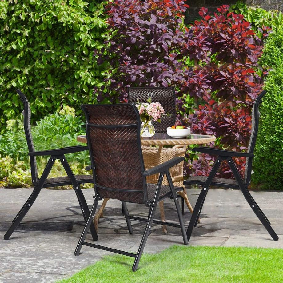 Gartenstuhl Polyrattan Klappstuhl mit 5-Fach Verstellbarer Rückenlehne 69 x 58 x 85 - 112 cm