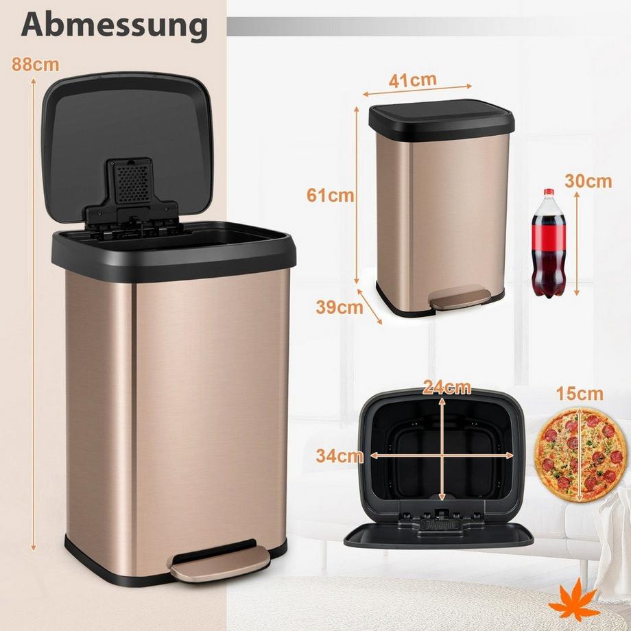 B2X  50L Küche Mülleimer mit Sanft Schließendem Deckel & Desodorierungsfach Abfalleimer Roségold 