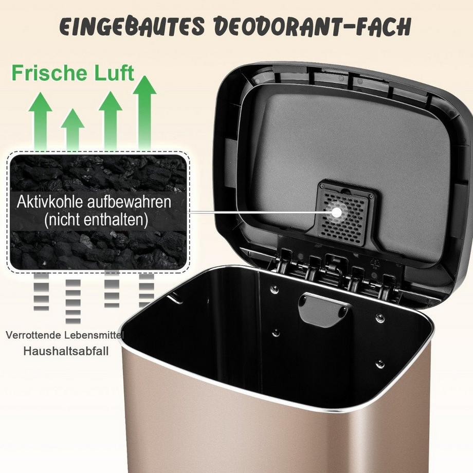 B2X  50L Küche Mülleimer mit Sanft Schließendem Deckel & Desodorierungsfach Abfalleimer Roségold 
