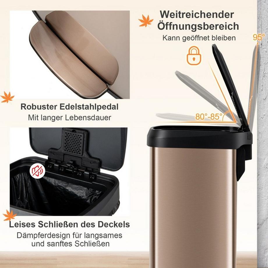 B2X  50L Küche Mülleimer mit Sanft Schließendem Deckel & Desodorierungsfach Abfalleimer Roségold 