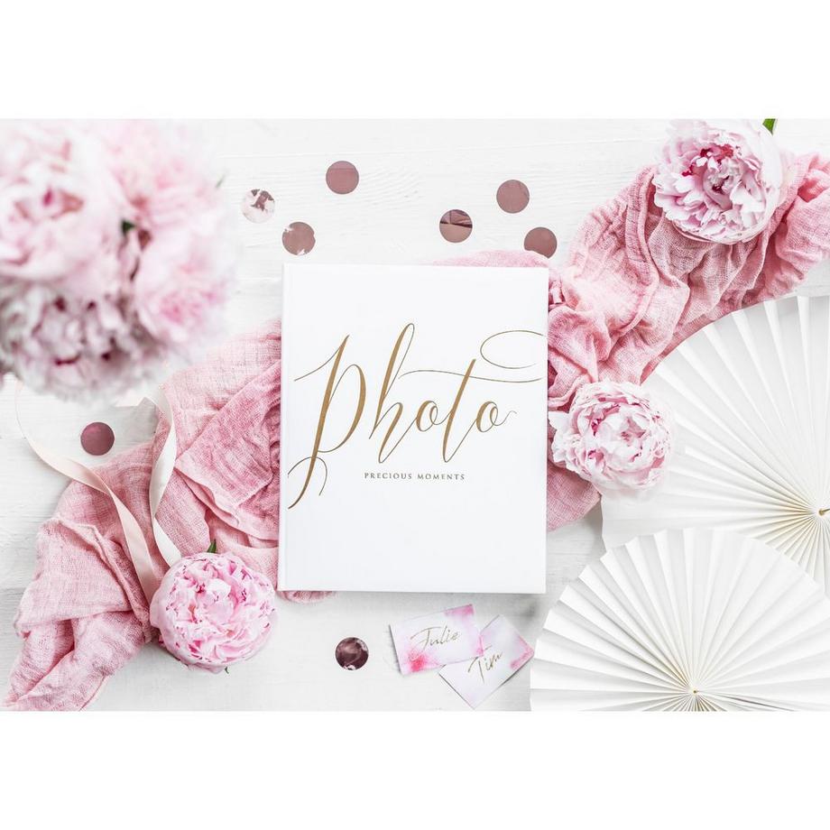 PartyDeco Fotoalbum Precious moments 20 x 24.5 cm, Weiss/Gold  
