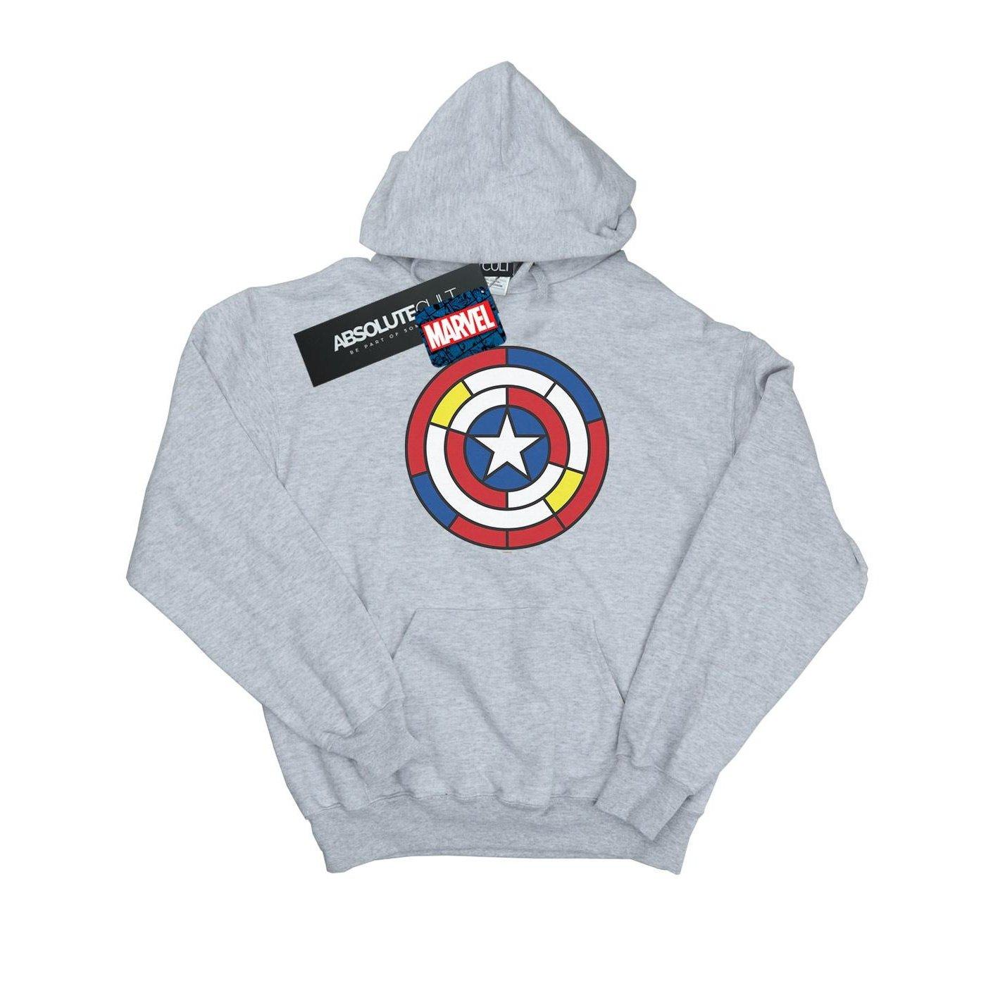 Image of Captain America Stained Glass Shield Kapuzenpullover Damen Grau S