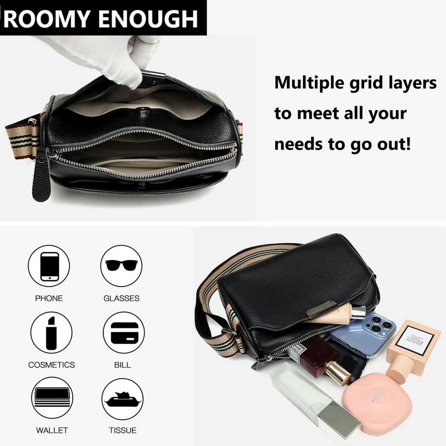 Only-bags.store Umhängetasche mit verstellbarem breitem Schultergurt und drei Fächern  