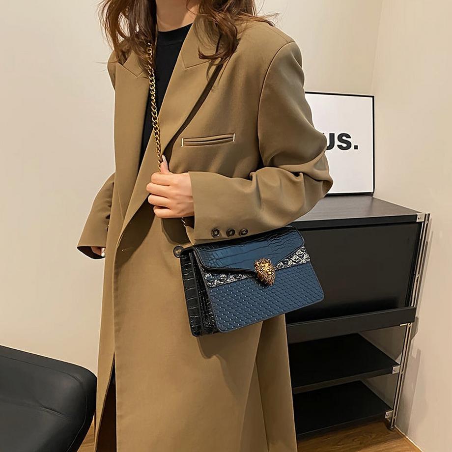 Only-bags.store Klassisches Nischen-Design Mini Quadrat Umhängetasche mit Löwenverschluss und Kettenriemen  