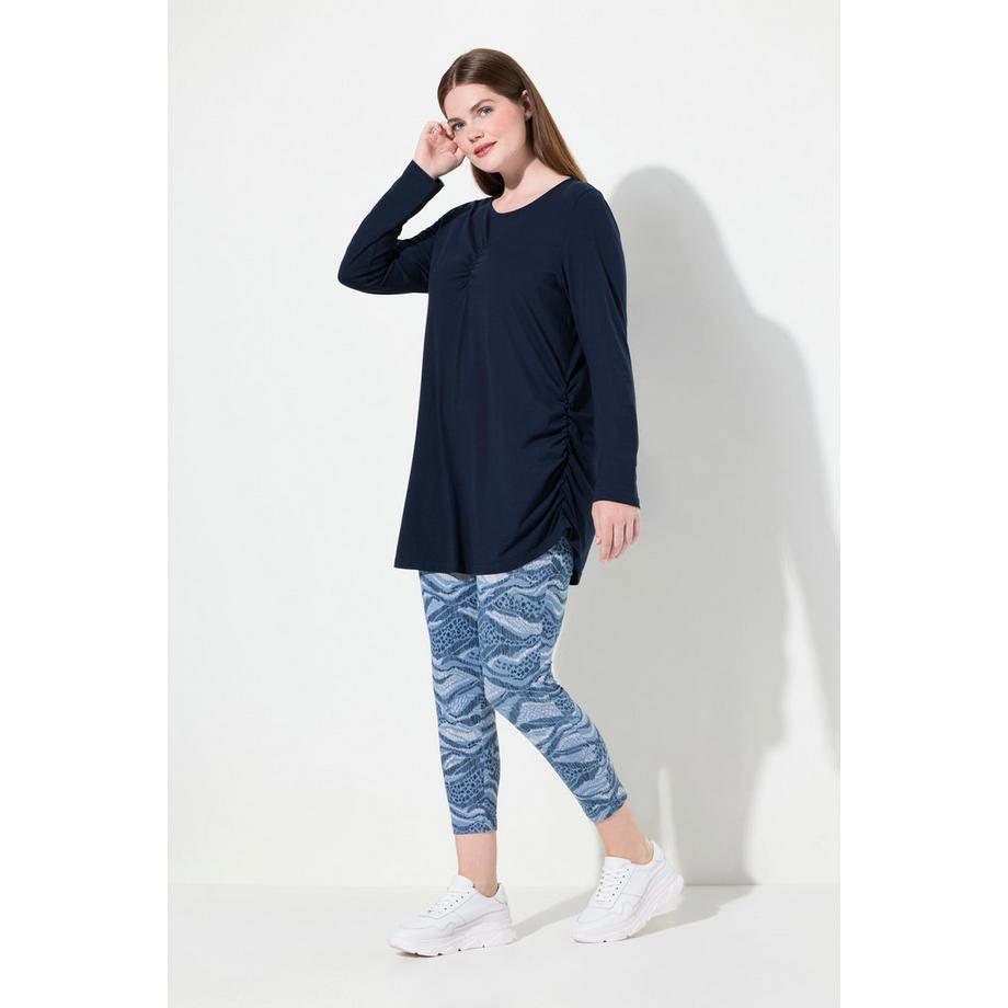 Ulla Popken T-shirt long drapé col rond manches longues coton bio  