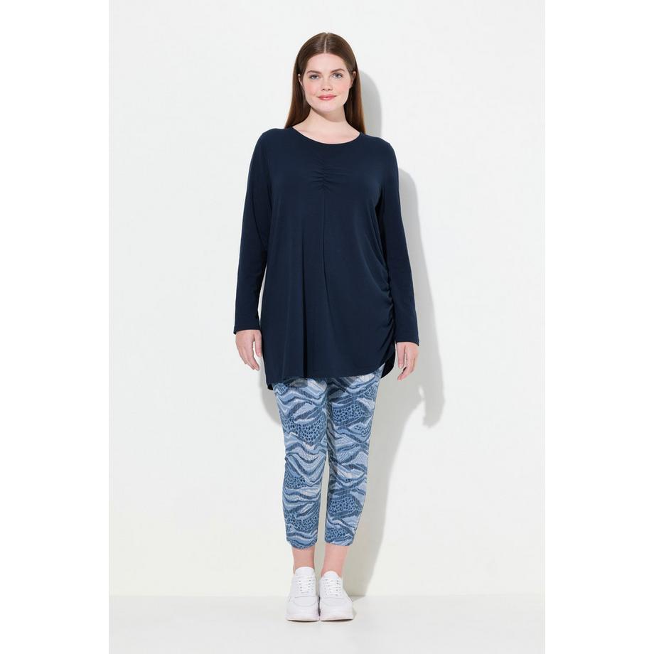 Ulla Popken T-shirt long drapé col rond manches longues coton bio  