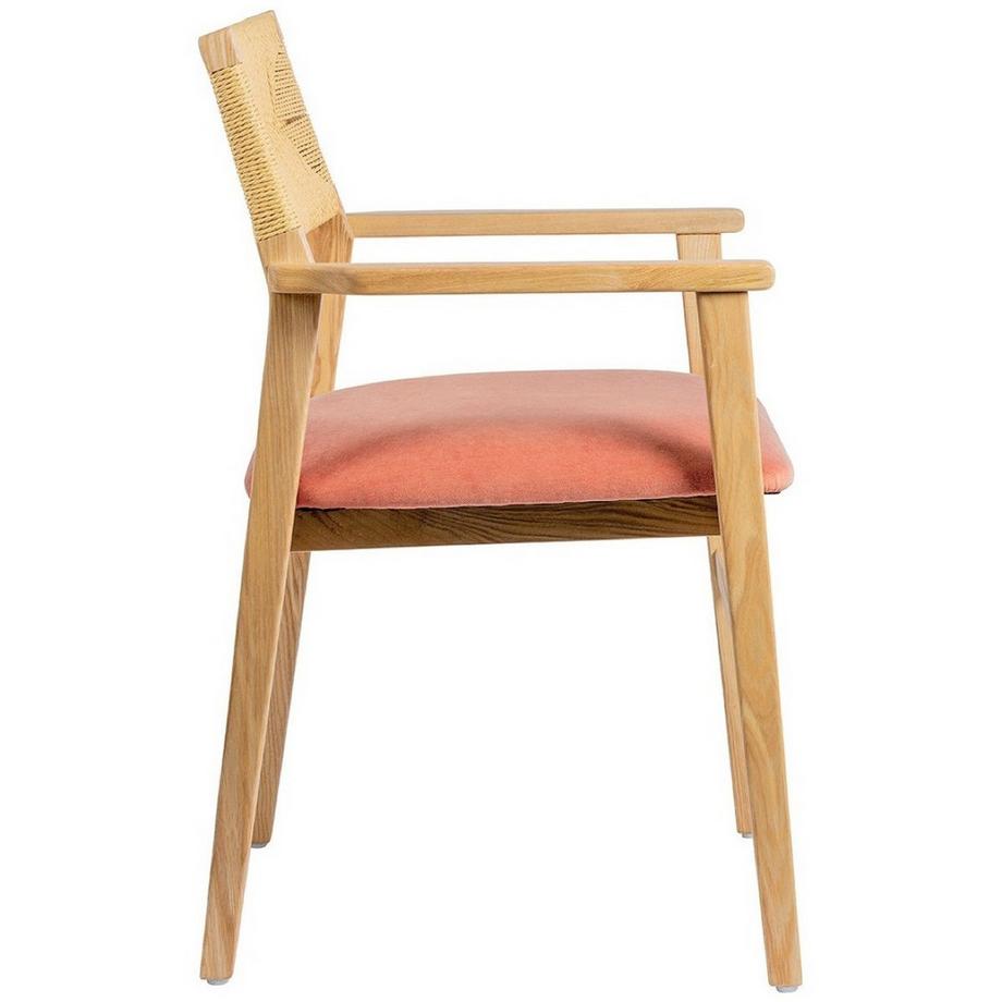Blanc d'Ivoire Chaise avec accoudoirs Paloma frêne blond velours framboise  