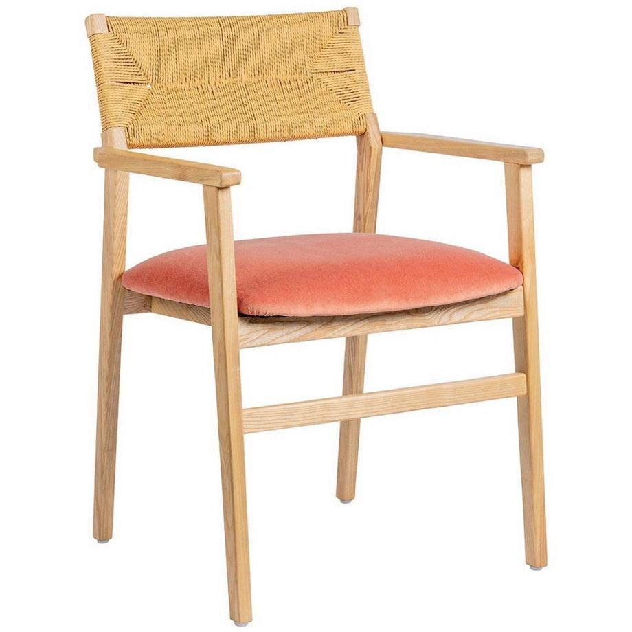 Blanc d'Ivoire Chaise avec accoudoirs Paloma frêne blond velours framboise  
