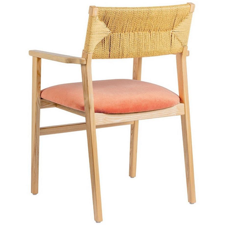 Blanc d'Ivoire Chaise avec accoudoirs Paloma frêne blond velours framboise  