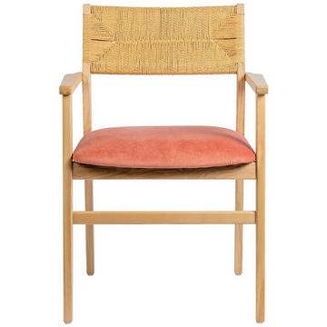 Poltrona Paloma legno di frassino biondo velluto lampone