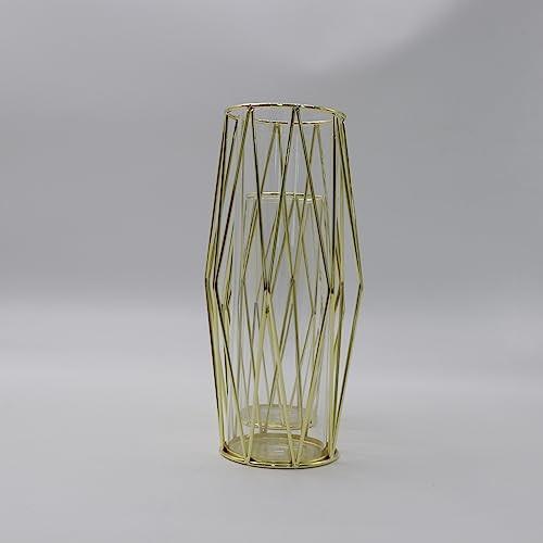 Alopini 2Pcs/Set Vase Für Pampasgras, Glasgoldvase Hochbodenvase Mit Geometrischem Metallgestellständer  