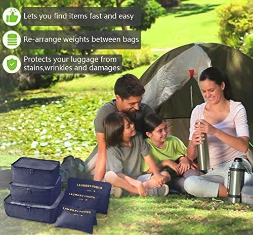 Only-bags.store  Koffer-Organizer, 8-in-1-Set Gepäck-Organizer, wasserdichte Reisekleidersäcke inklusive 2 Schuhsäcke, 3 Packwürfel und 3 Aufbewahrungsbeutel, für Kleidung, Schuhe, Kosmetik - Dunkelblau 