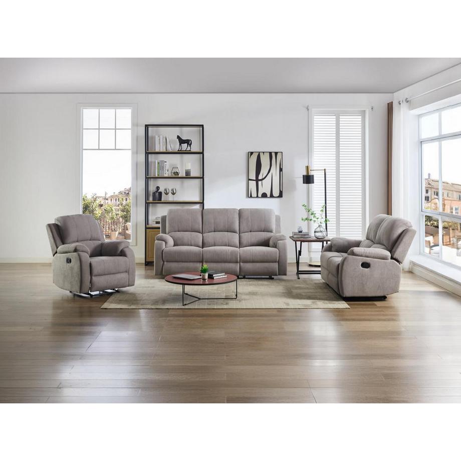 Vente-unique Canapé 3 places, 2 places et fauteuil relax en microfibre gris clair BRODY  
