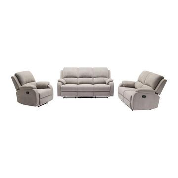 Relaxsofa 3-Sitzer, 2-Sitzer & Relaxsessel - Mikrofaser - Hellgrau - BRODY