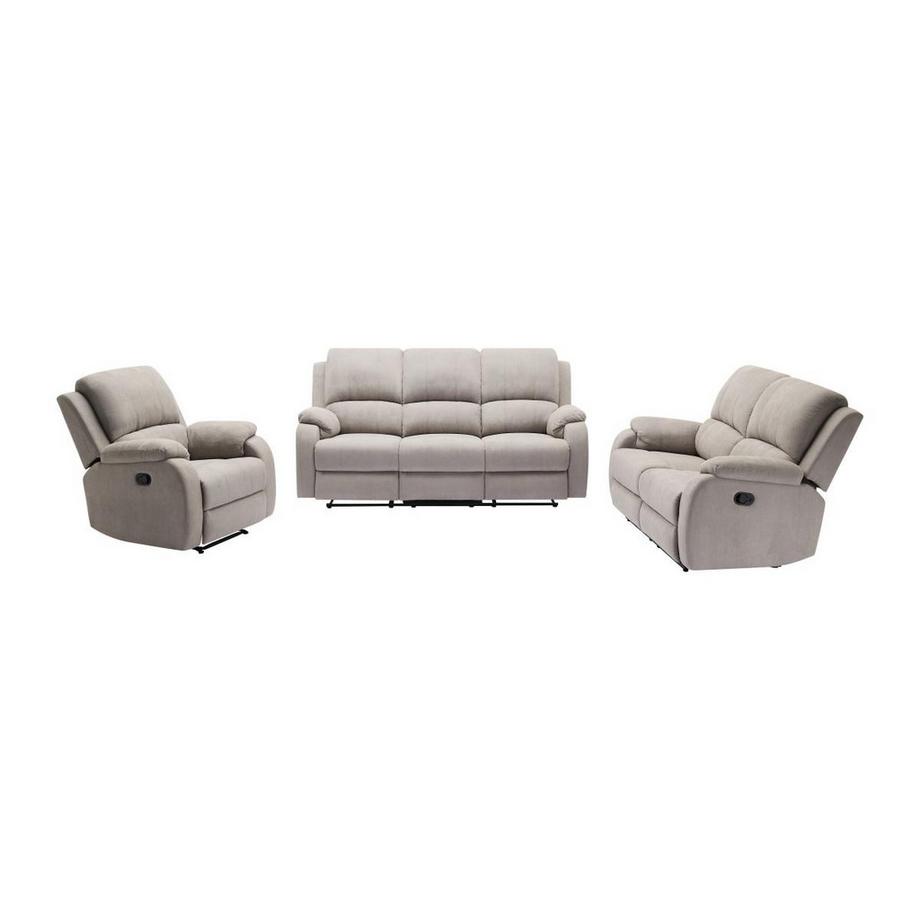 Canapé 3 places, 2 places et fauteuil relax en microfibre gris clair BRODY