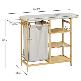 Northio Wäschekorb 57,4 L Wäschesammler mit Bügelbrett, Bügeleisen, Wäschebox mit 3-Ebenen-Regal, ausziehbar und abnehmbare Tasche  