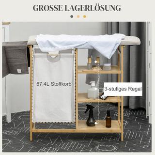 Northio Wäschekorb 57,4 L Wäschesammler mit Bügelbrett, Bügeleisen, Wäschebox mit 3-Ebenen-Regal, ausziehbar und abnehmbare Tasche  