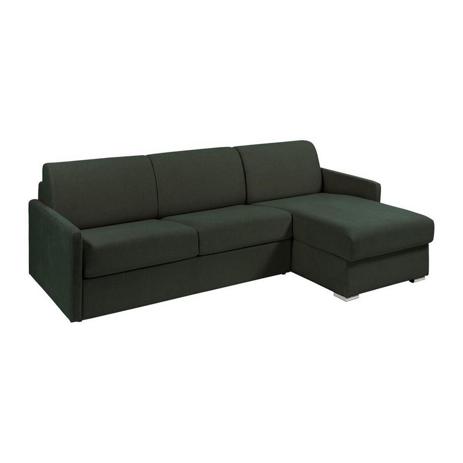 Vente-unique Canapé d'angle convertible express et réversible en tissu vert sapin - Couchage 160 cm à lattes larges - Matelas 18 cm - CALIFE  