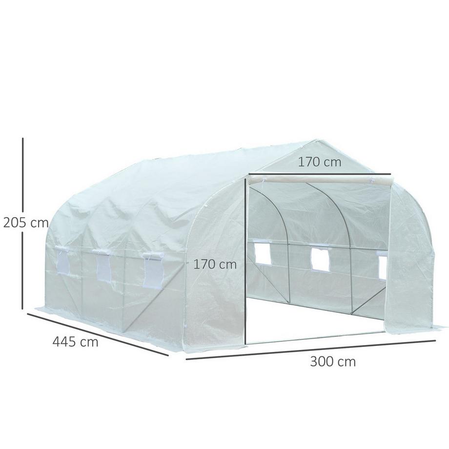 Northio Foliengewächshaus 4,45X2,99X2,05M Uv-Schutz Tomatenhaus, Mesh-Fenster, Winddicht, Metall, Weiß  