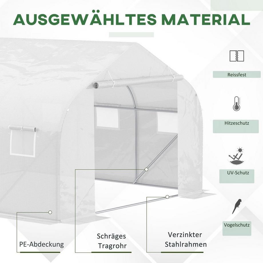 Northio Foliengewächshaus 4,45X2,99X2,05M Uv-Schutz Tomatenhaus, Mesh-Fenster, Winddicht, Metall, Weiß  