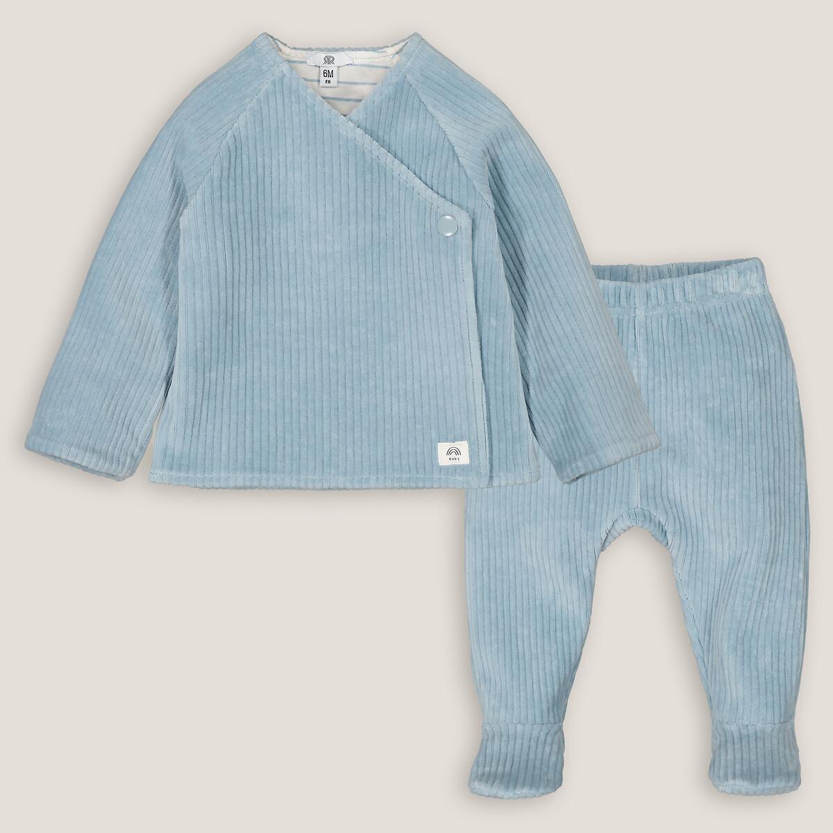 Image of Set Aus Wickeljacke Und Hose Mit Füssen Unisex Blau 6 mesi