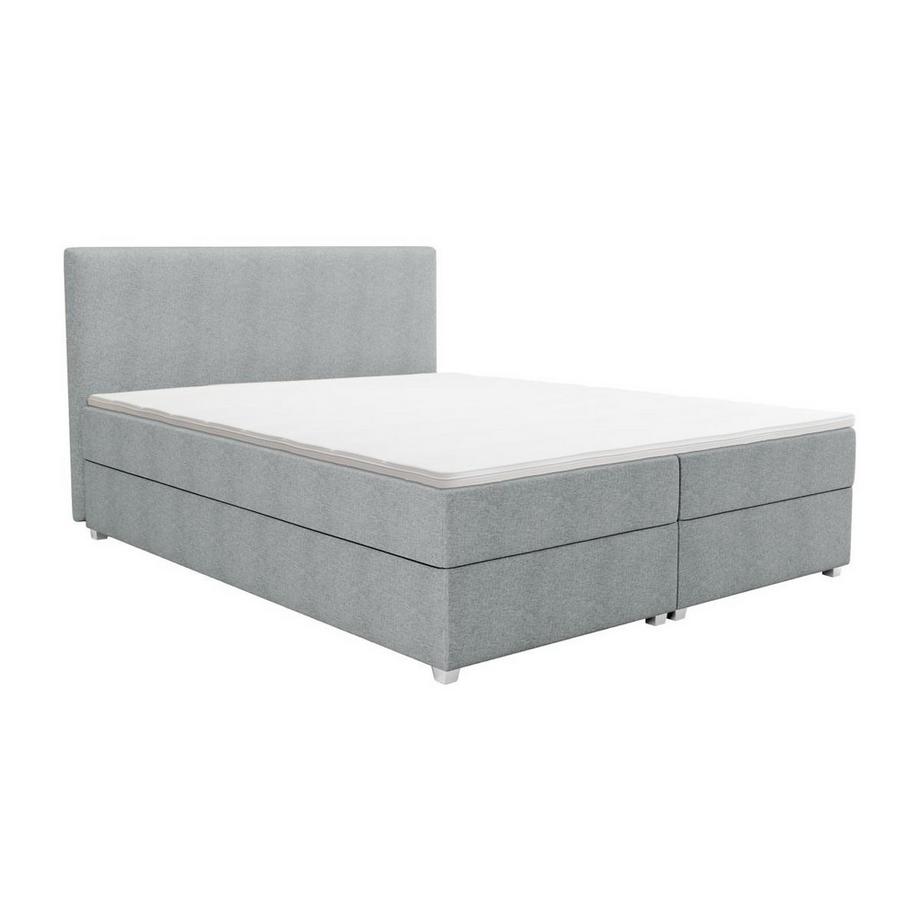 Boxspringbett komplett mit Bett-Kopfteil + Lattenrost + Matratze + Topper - 180 x 200 cm - Stoff - Hellgrau - ONAN von YSMÉE