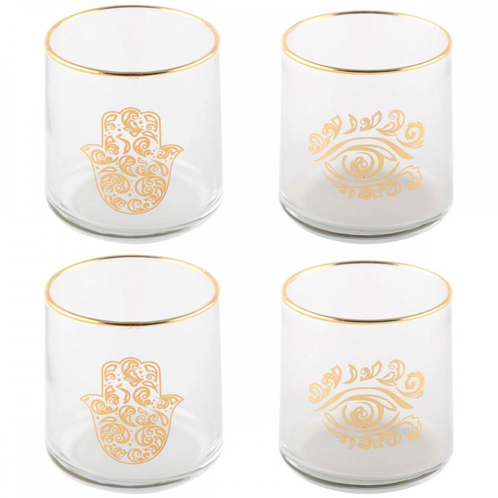 Image of Wassergläser Hand Der Fatima Und Goldenes Auge - Set Von 4 Unisex ONE SIZE