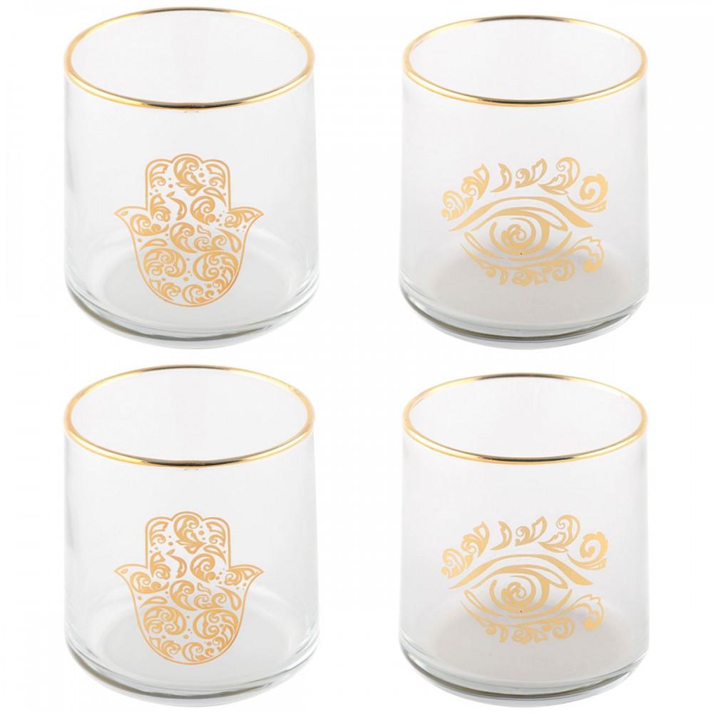 Aulica  VERRES A EAU MAIN DE FATMA ET OEIL DORE - LOT DE 4 