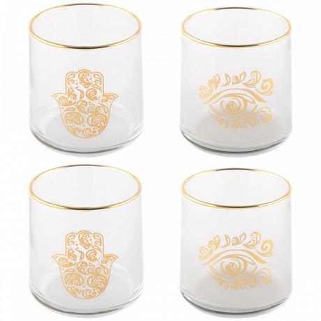 Aulica  VERRES A EAU MAIN DE FATMA ET OEIL DORE - LOT DE 4 