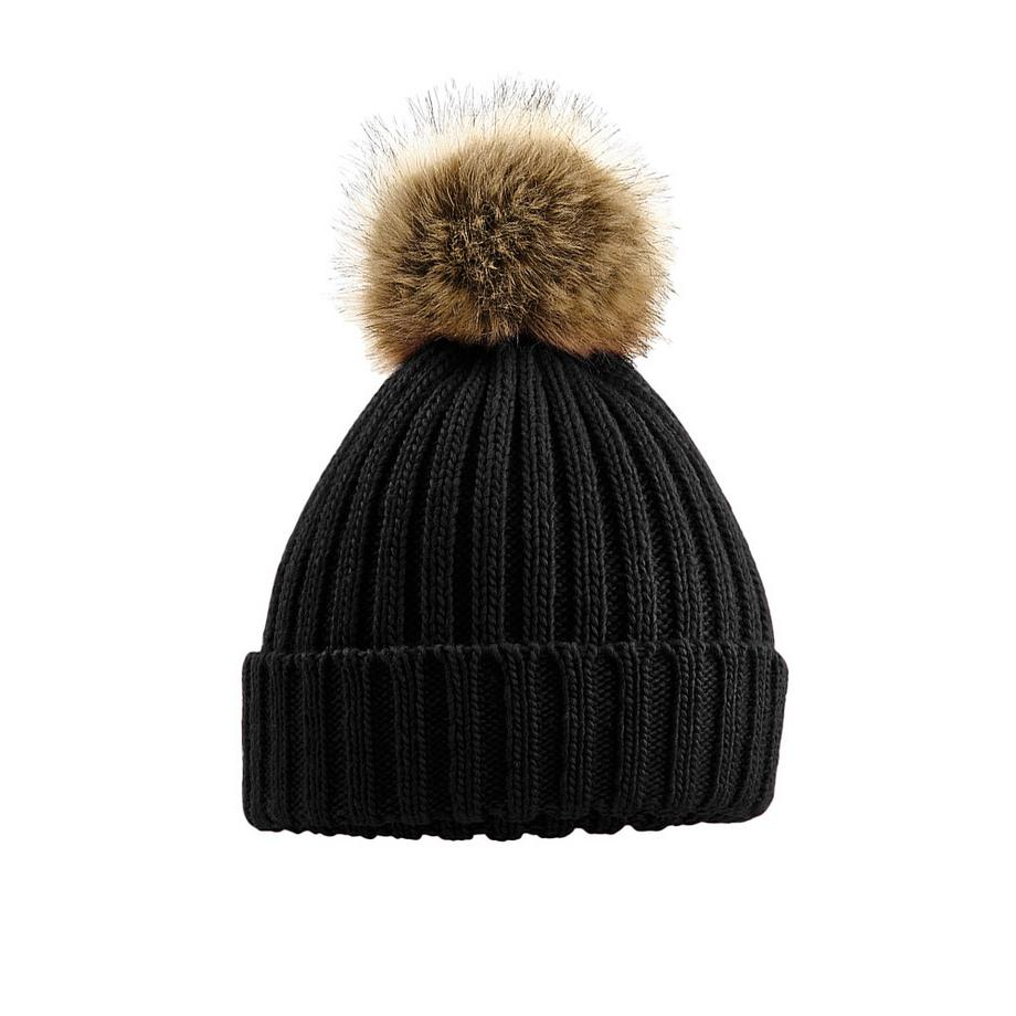 Beechfield Grobstrick Mütze mit Pom Pom  