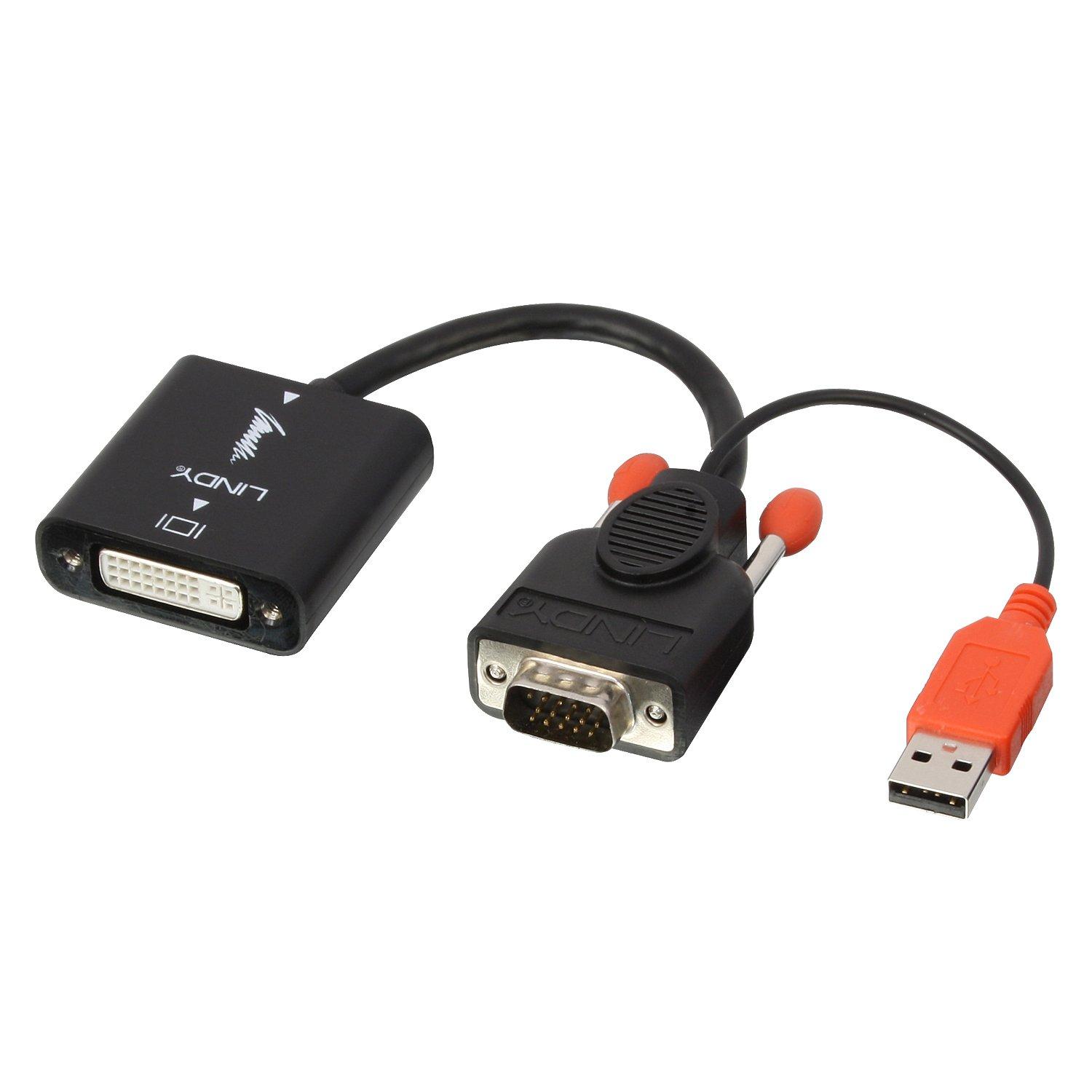 LINDY  Lindy 38184 cavo e adattatore video 0,2 m DVI-D VGA (D-Sub) + USB Nero, Arancione 