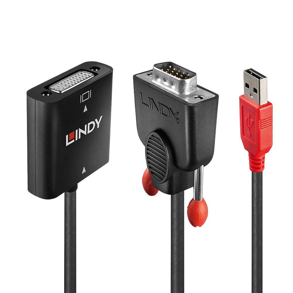 Image of Lindy 38184 Videokabel-adapter 0,2 M Dvi-d Vga (d-sub) + Usb Schwarz, Orange Unisex Orange