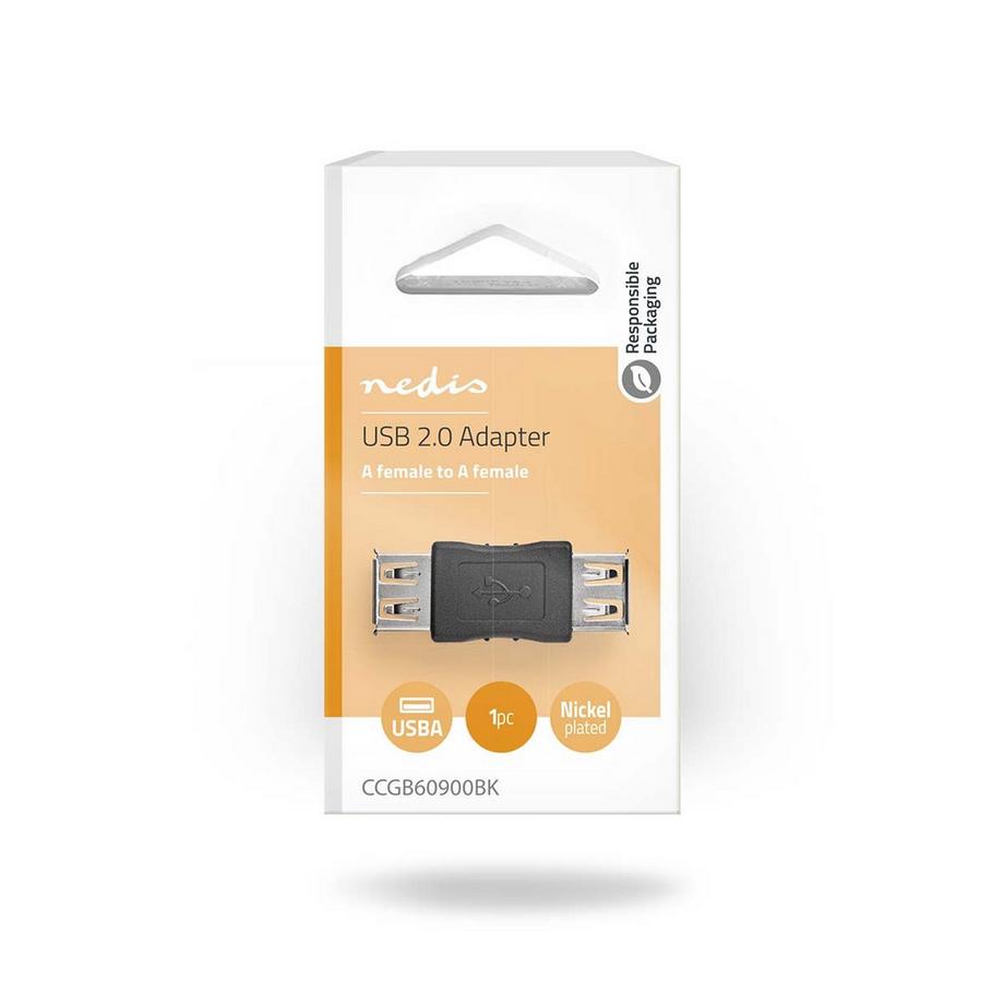 Nedis  Adaptateur USB-A | USB 2.0 | USB-A femelle | USB-A femelle | 480 Mbps | Rond | Nickelé | PVC | Noir | Boîte 