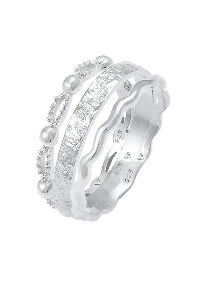 Image of Ring 3er Set Wellen Kugel Bandring Damen Silber 54mm