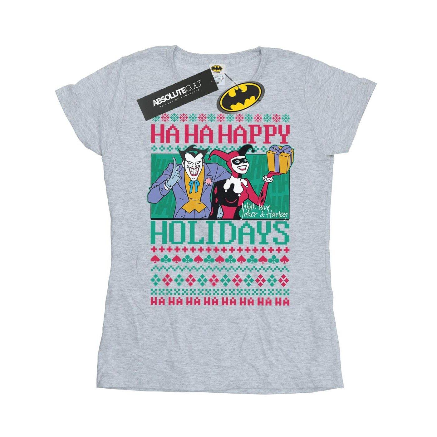 Image of Joker And Harley Quinn Ha Ha Happy Holidays Tshirt Damen Grau XL