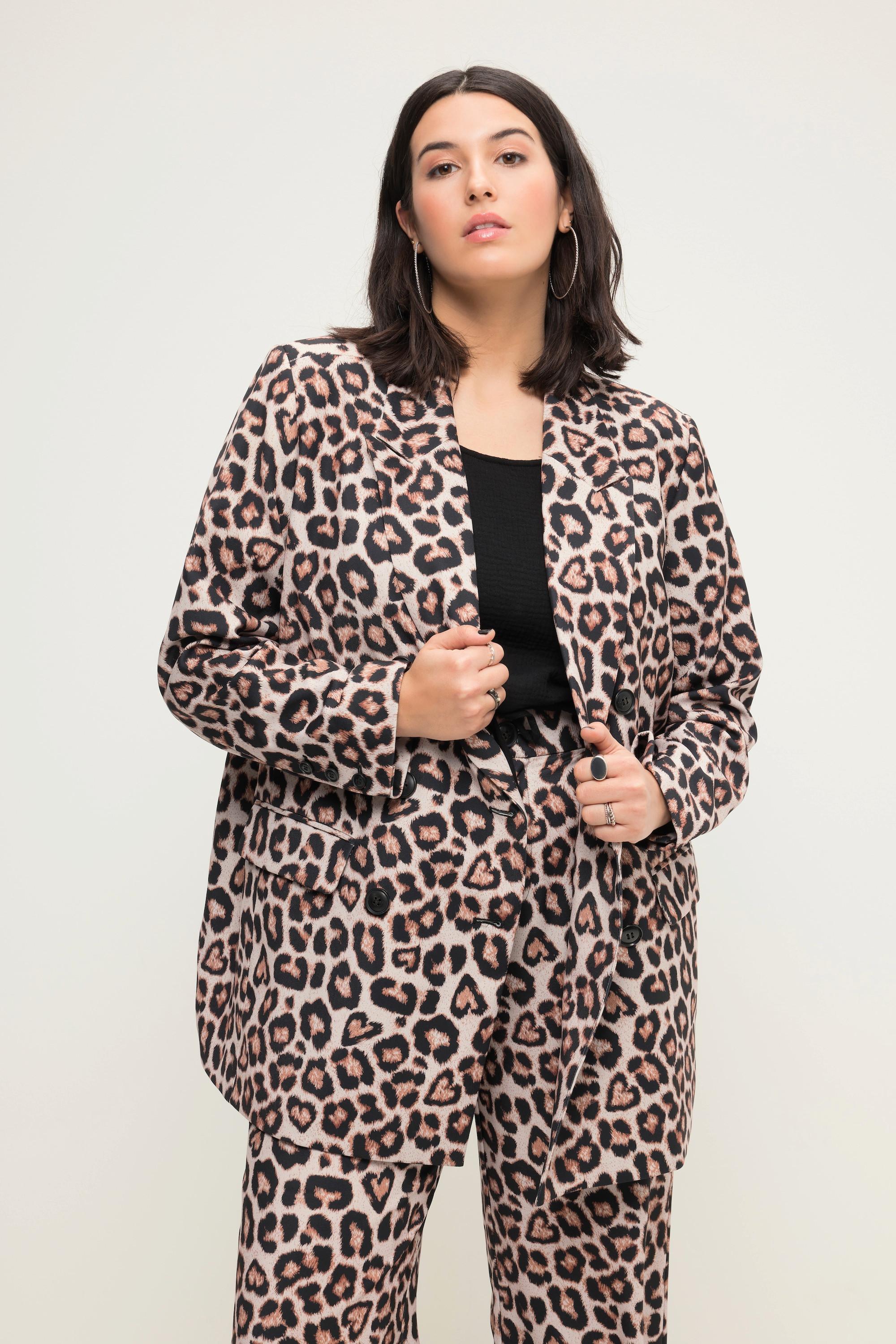 Studio Untold Blazer Straight Fit Doppelreihig Leoprint Langarm  