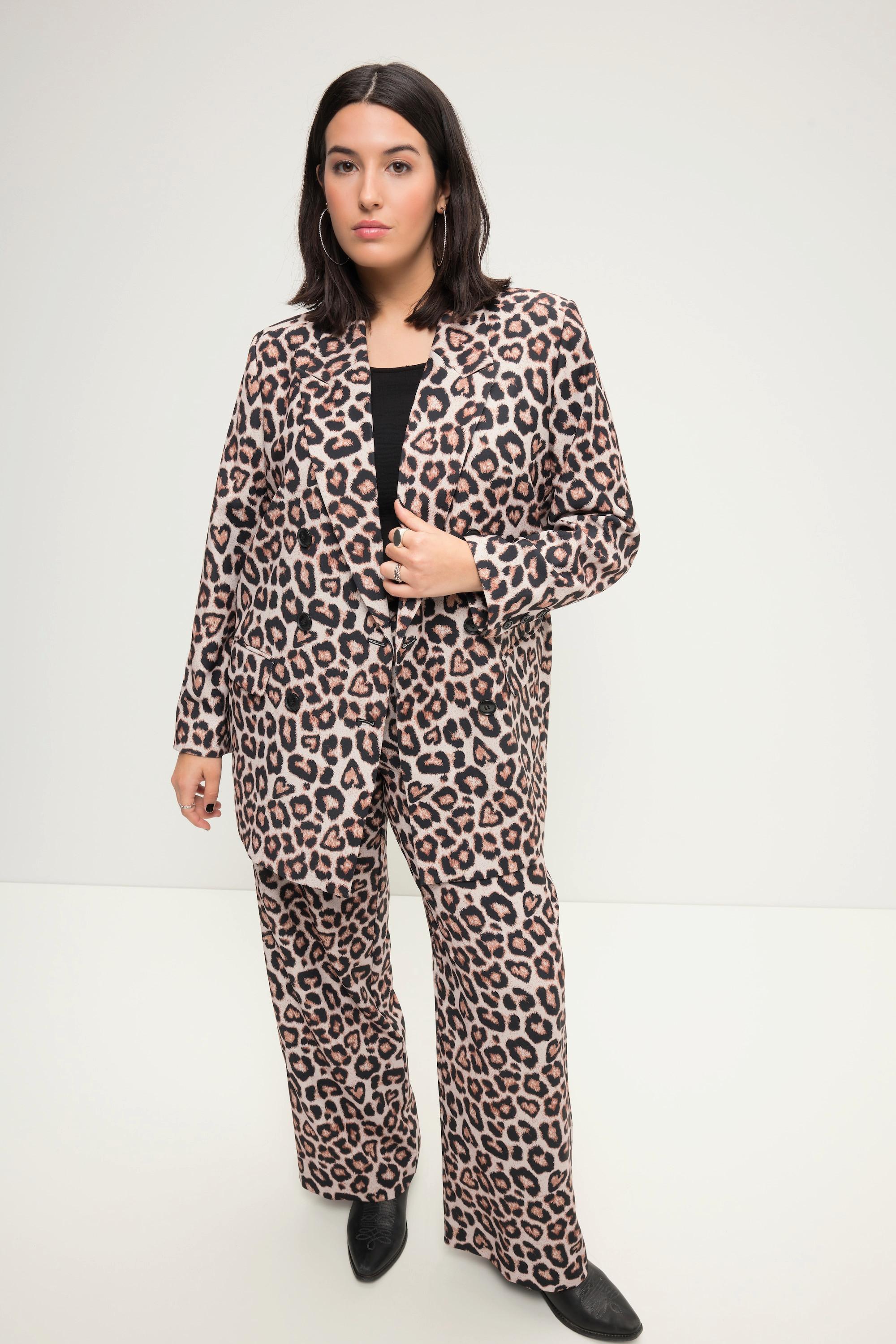 Studio Untold Blazer Straight Fit Doppelreihig Leoprint Langarm  