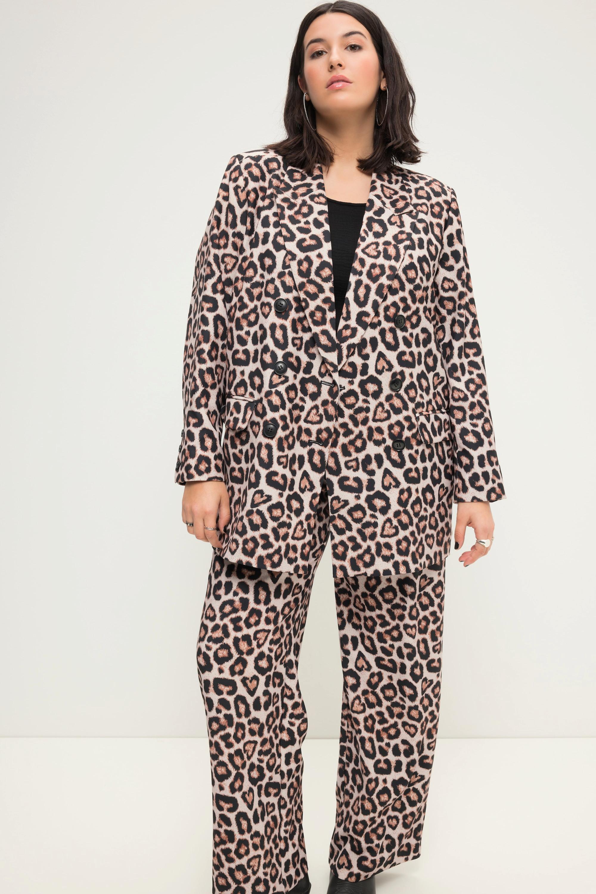 Studio Untold Blazer Straight Fit Doppelreihig Leoprint Langarm  