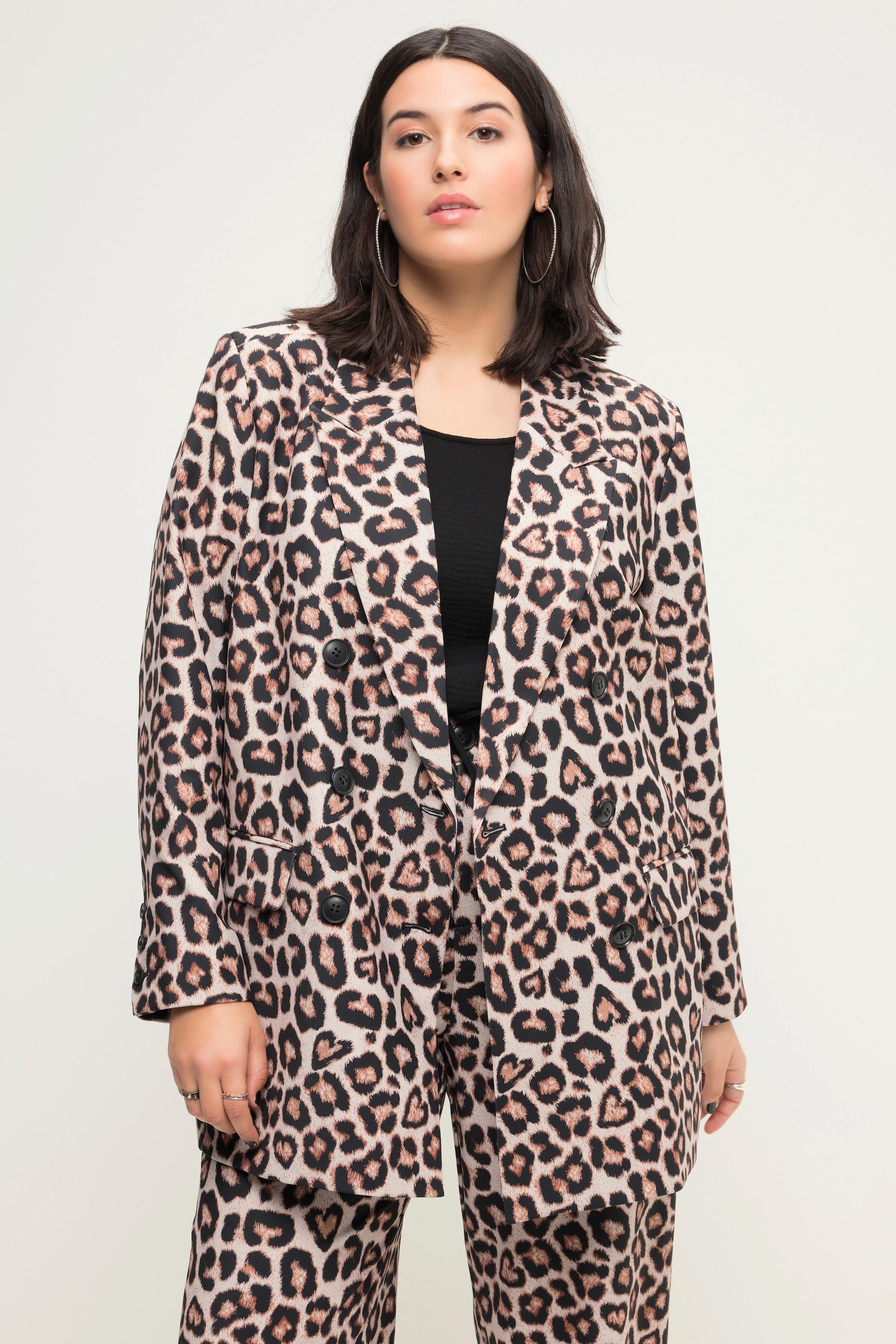 Studio Untold Blazer Straight Fit Doppelreihig Leoprint Langarm  