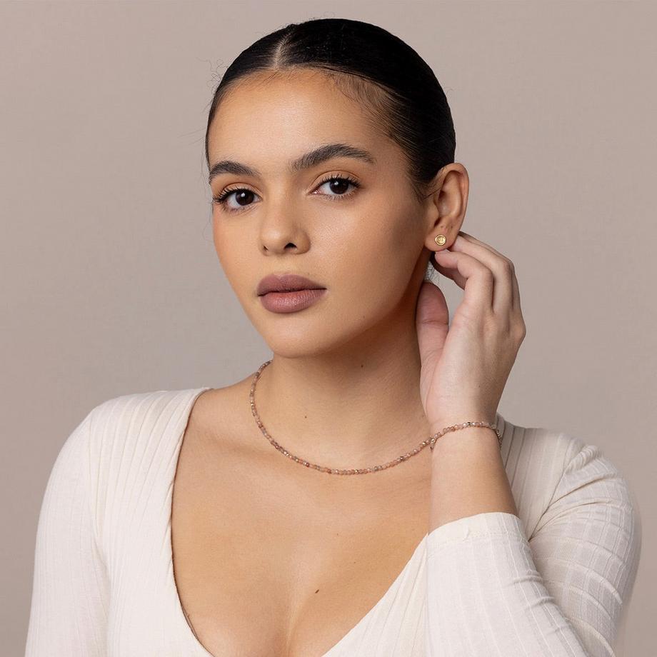 Balibay  Boucles d'oreilles Salma, ornées de pierres de quartz rose. 